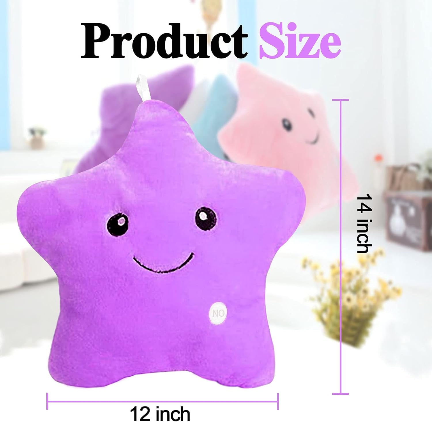 Kids Decorative Pillow,Cute Star LED Light up Pillow Gift for Girls Women Birthday Unique Throw Pillows Bedroom Couch Office Lumbar Back Cushion Purple Plush Pillow Stuffed Toy
