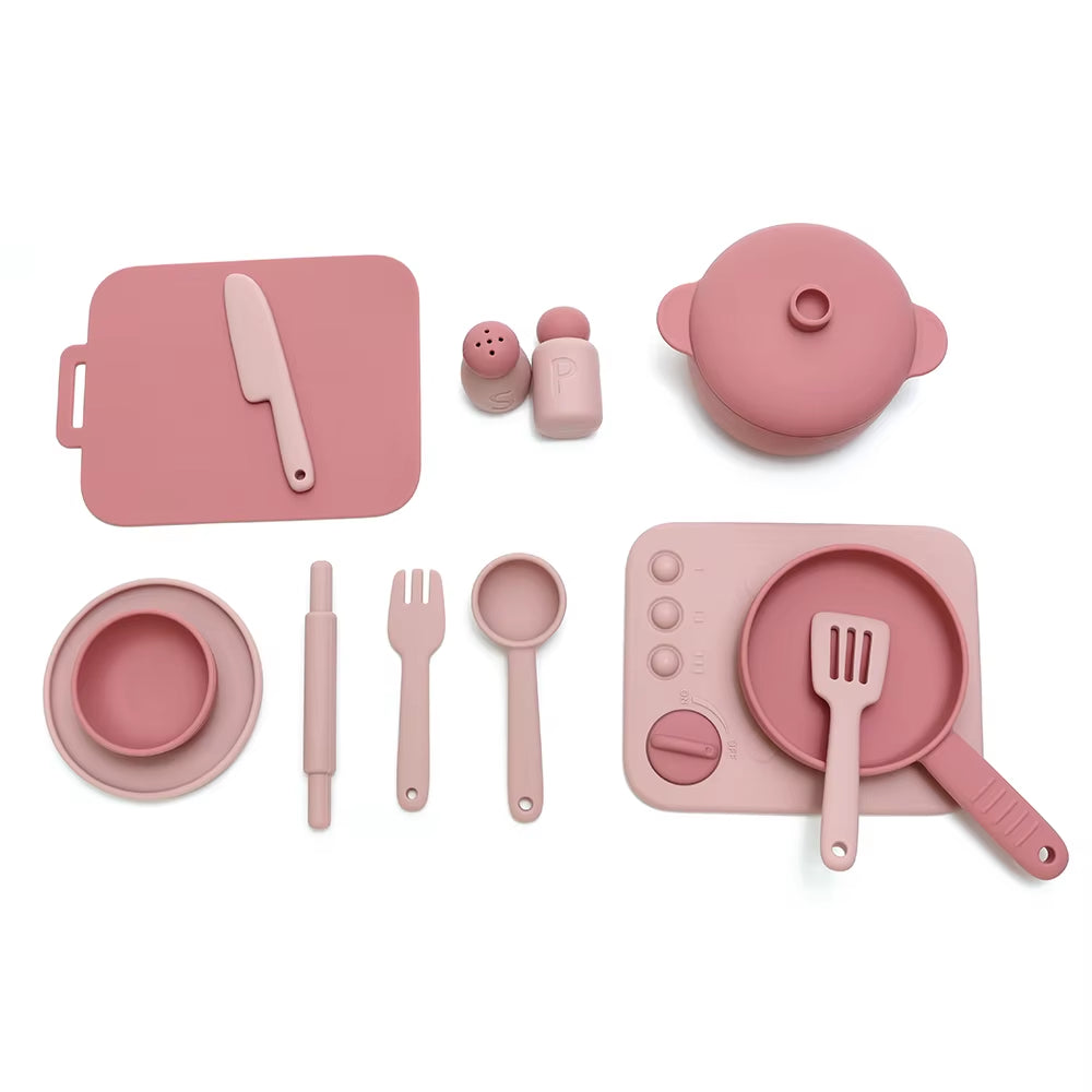 13 Pcs Set Silicone Cooking Play Set Toy Pretend Play Kitchen Tool Play Game Early Educational Toys for Toddlers Kids Gifts