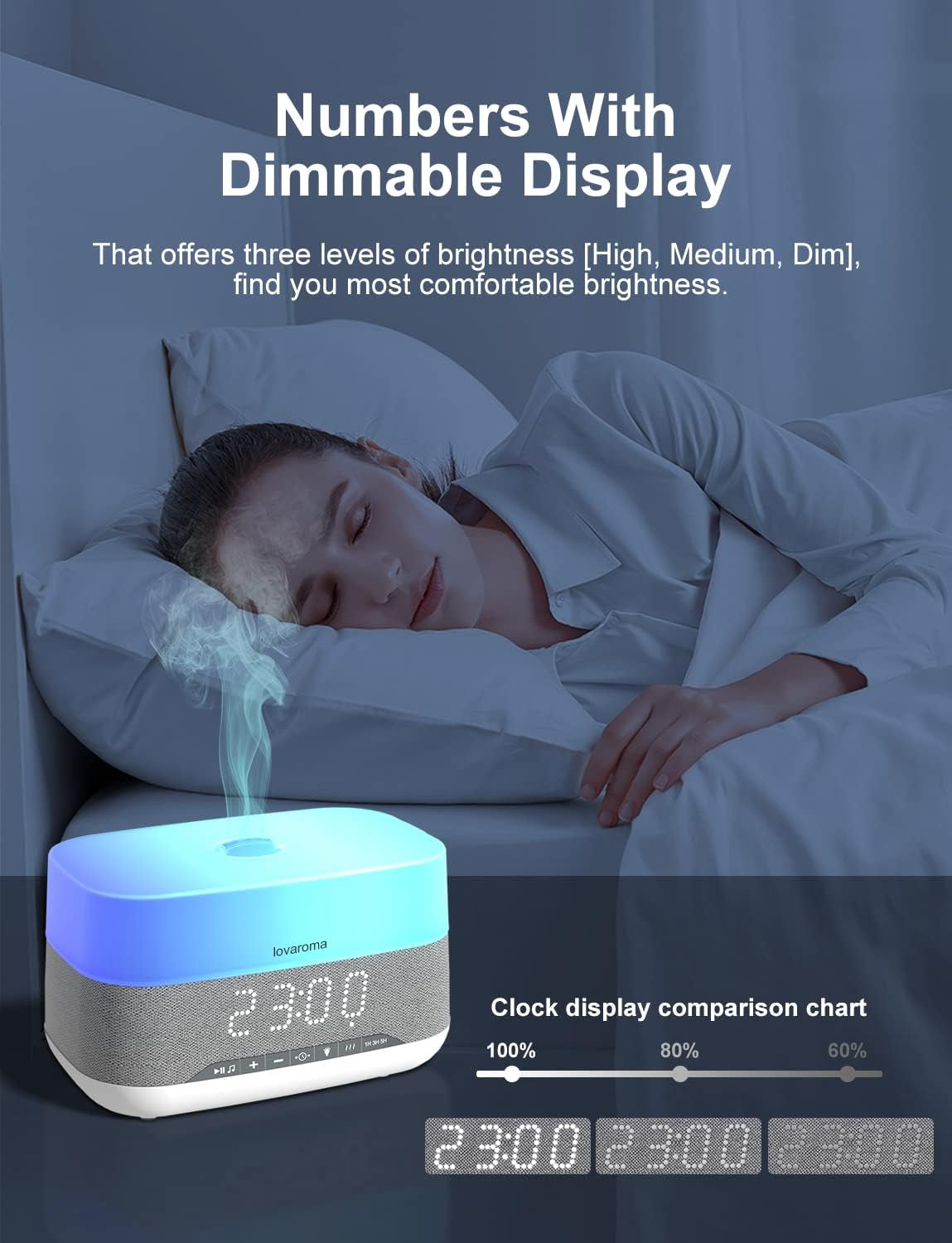 Versatile Essential Oil Diffuser, 300Ml Aroma Diffuser with Bluetooth Speaker and Alarm Clock, 7 Colors LED Light Aromatherapy Diffusers & Cool Mist Humidifier 3-Level Brightness, Auto-Off Protection