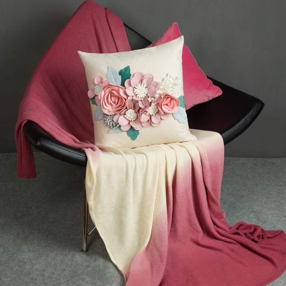 3D Handmade Square Flower Throw Pillow Cases for Room Sofa Bedding Couch Decoration 18X18Inch Pink No Insert