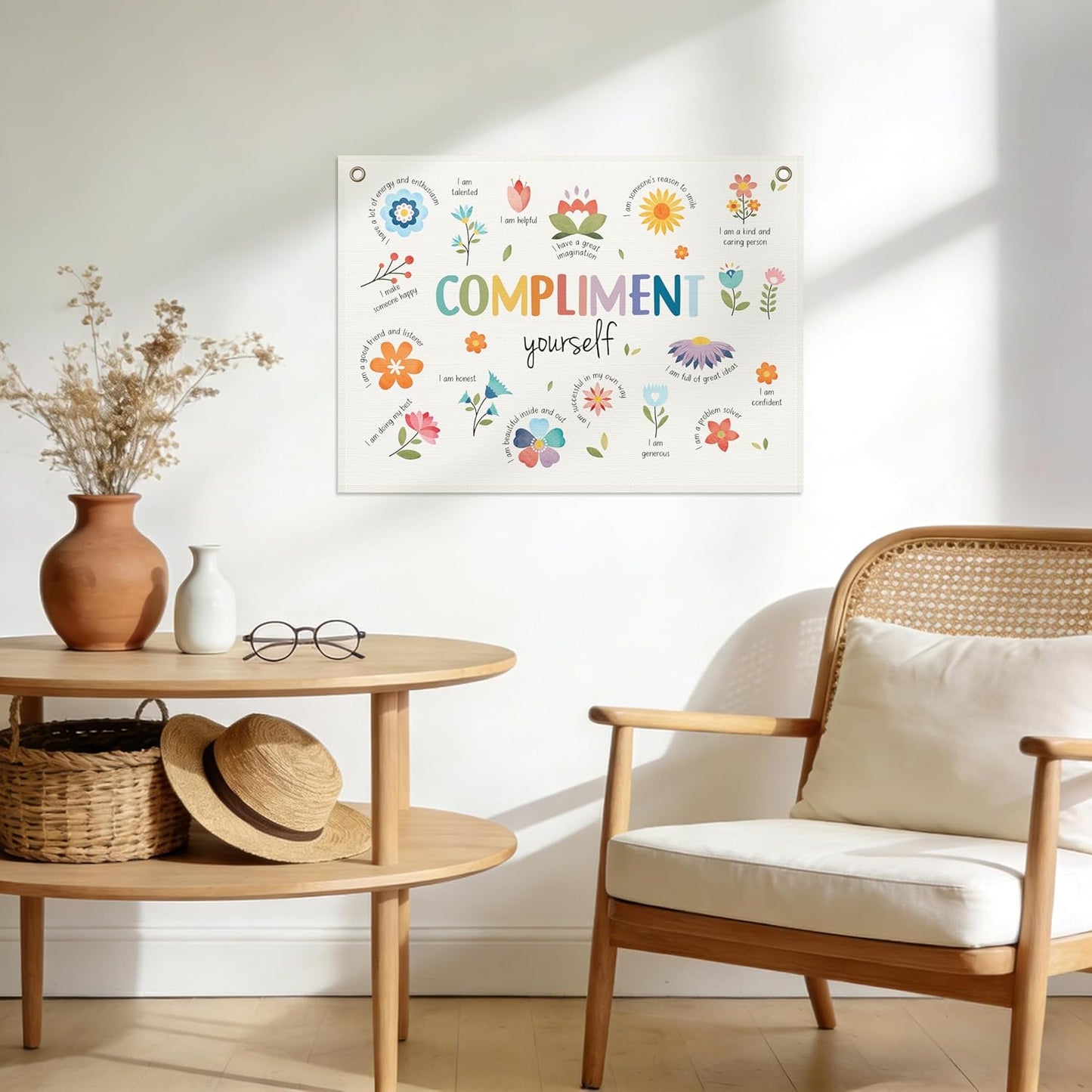 Mental Health Office Decor, Positive Affirmations Posters, Motivational Wall Decor, Therapy Office Decor Banner, Inspirational Wall Art for Compliment Yourself, 30X20 Inch
