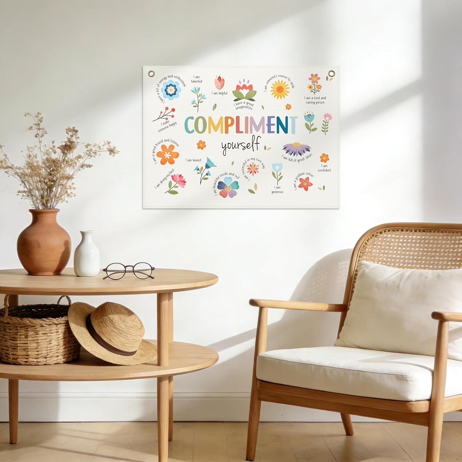 Mental Health Office Decor, Positive Affirmations Posters, Motivational Wall Decor, Therapy Office Decor Banner, Inspirational Wall Art for Compliment Yourself, 30X20 Inch