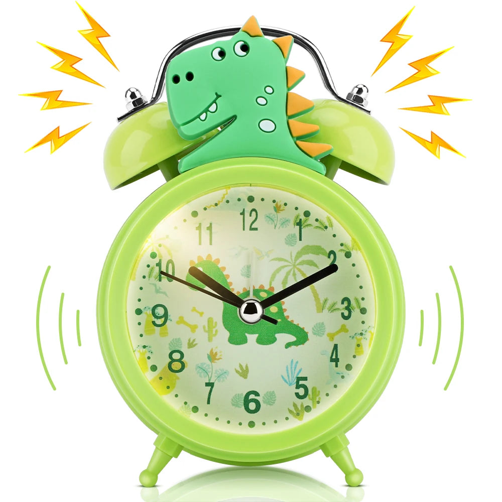 Kids Alarm Clock Cute Dinosaur Unicorn Desk Clock Double Bell Clock with Backlight Alarm Clock for Children Sleep Trainier Gifts