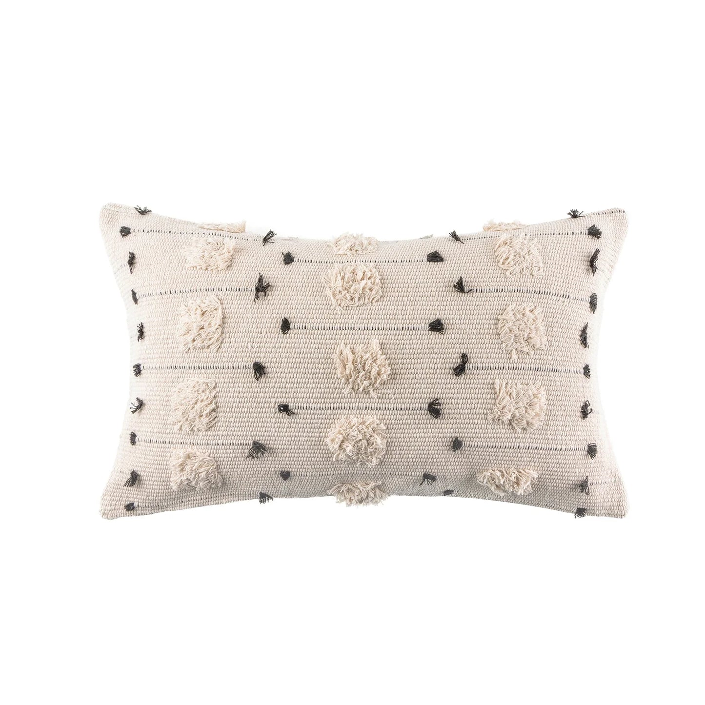 Boho Woven Tufted Series Decorative Throw Pillow Cover, 12" X 20", Beige with Black Dot, 1 Pack