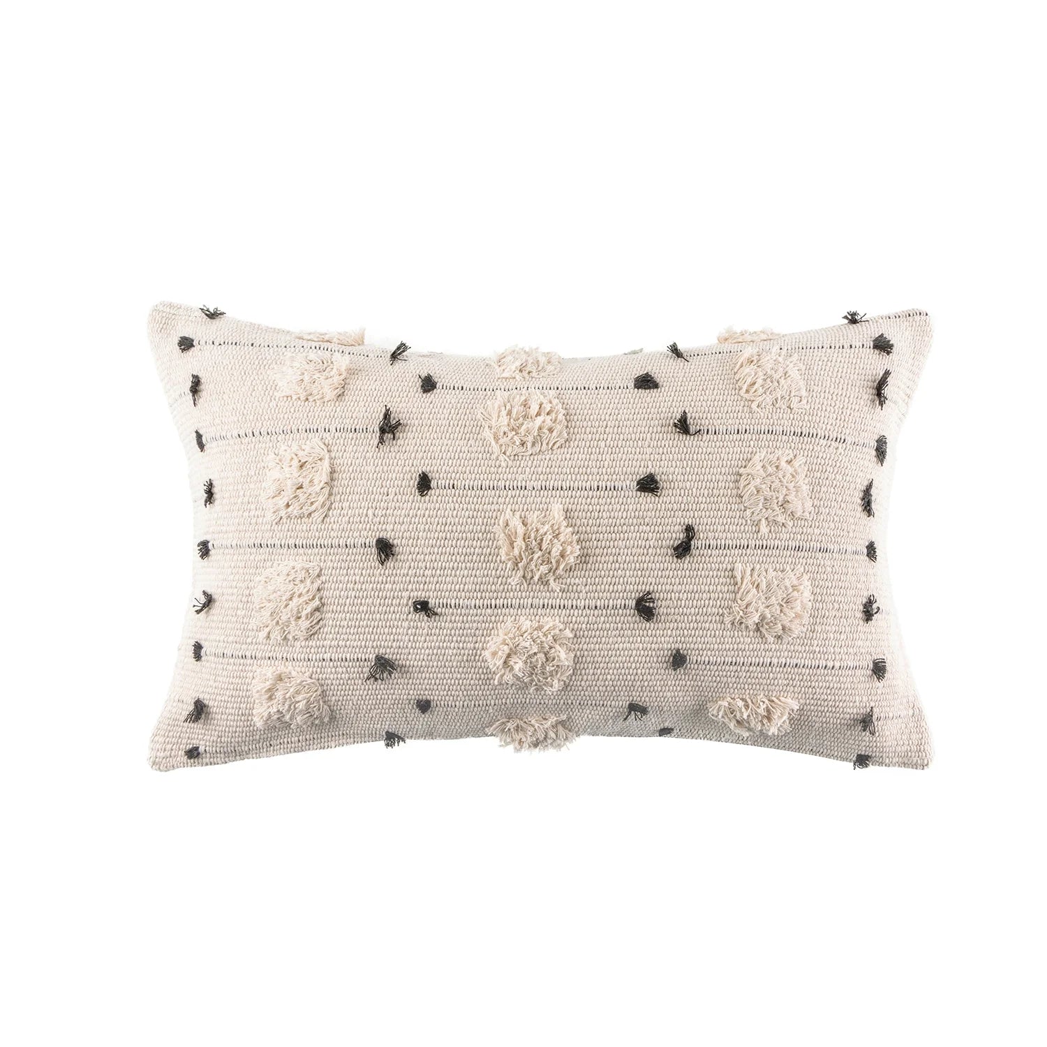 Boho Woven Tufted Series Decorative Throw Pillow Cover, 12" X 20", Beige with Black Dot, 1 Pack
