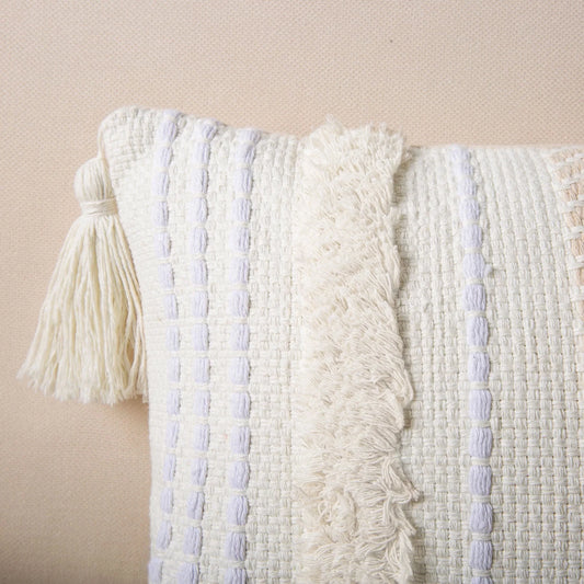Printed Boho Woven Tufted with Tassel Series Decorative Throw Pillow, 18" X 18", White, 1 Pack