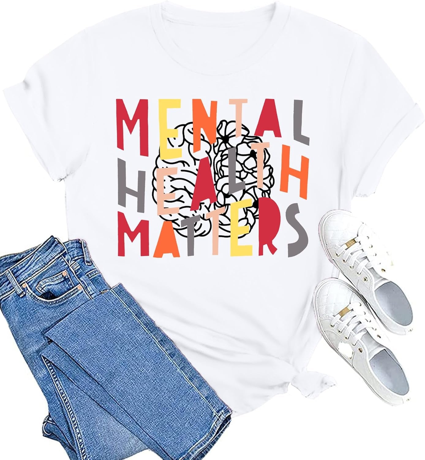 Mental Health Matters Shirt Womens Therapist Psychologist Tshirt Human Brain Illness Awareness Short Sleeve