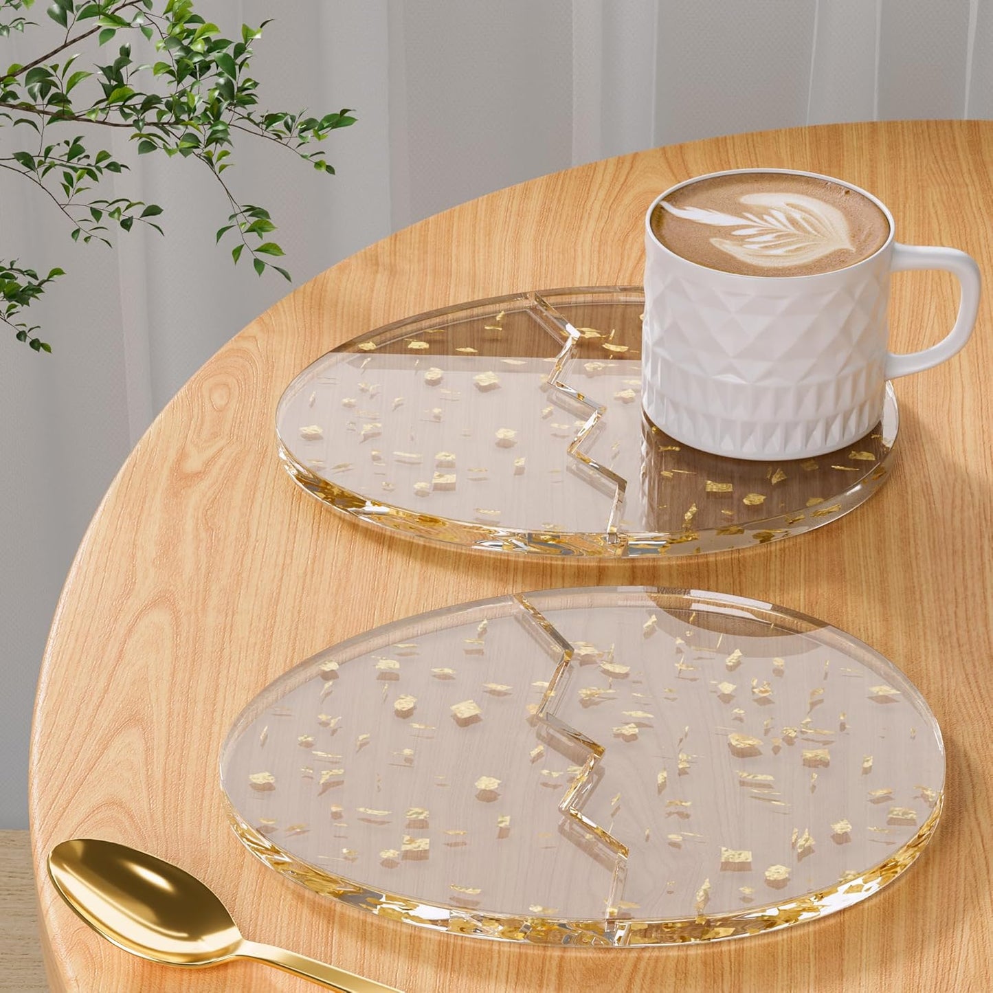 Acrylic Coaster Decorative Plates, Irregular Bar Drink Coaster, Clear Cloud Shape Coffee Cup Coaster, Perfect for Tabletop Protection and Accessories Display.(Gold)