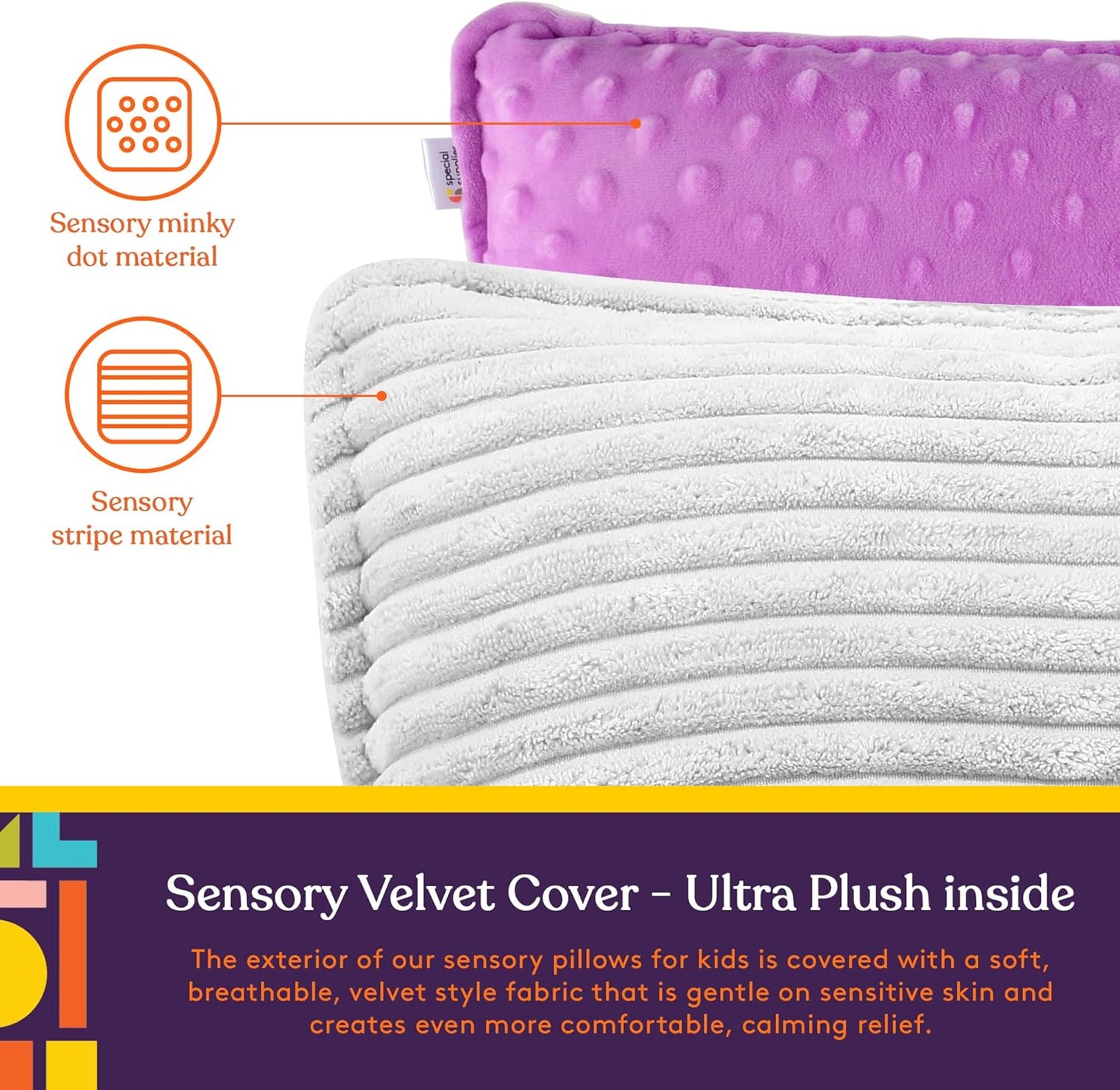 Vibrating Pillow Sensory Pressure Activated for Kids and Adults, 12” Plush Minky Soft Cover, Textured Therapy Stimulation Bumps-Vibrations, Music & Voice Recording (Purple)