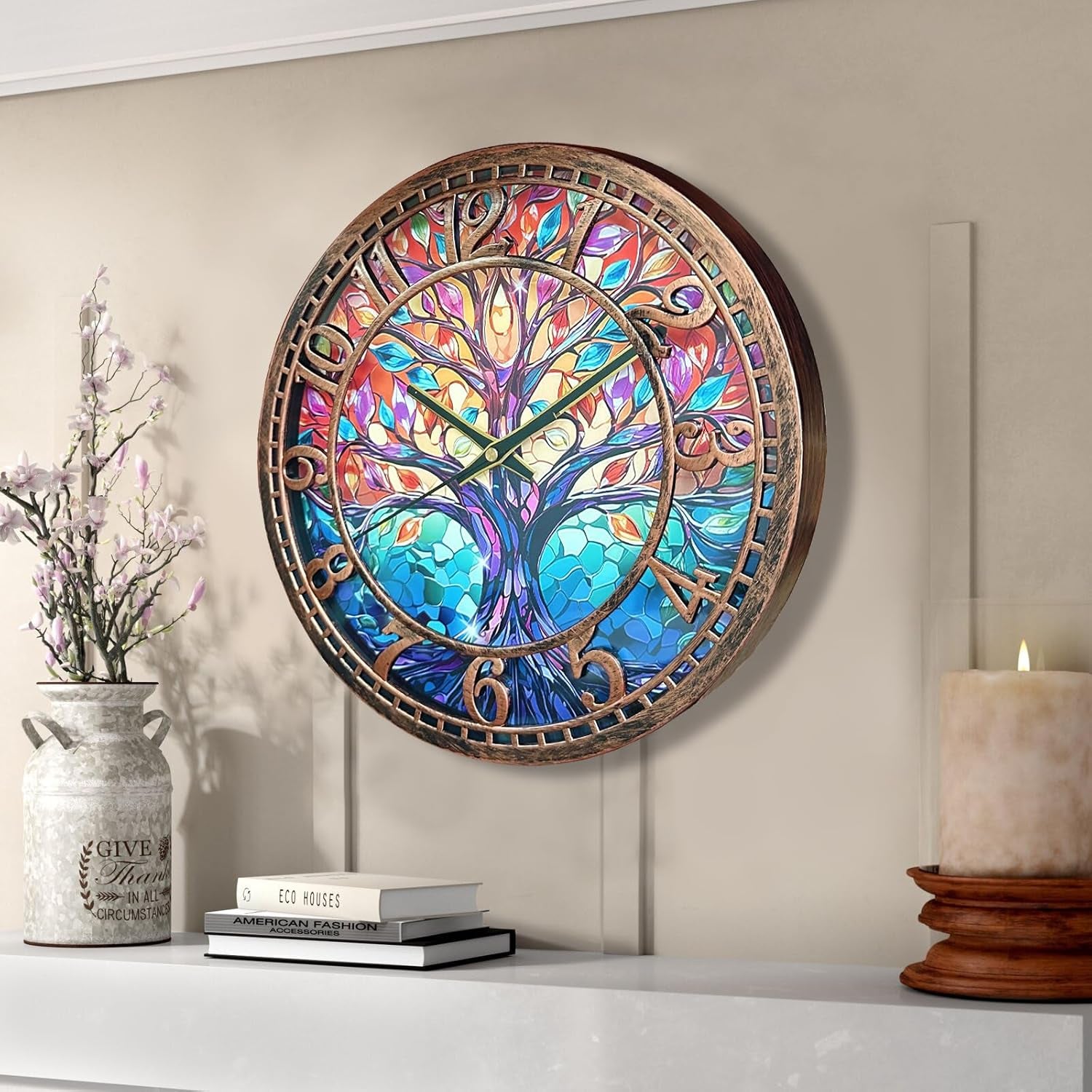 Tree of Life Wall Clock 12Inch Silent Movement Non-Ticking Clock Precise Timekeeping Wall Clock Suitable for Living Rooms Bedrooms Offices Ideal for Home Decor Gifts Antique Copper