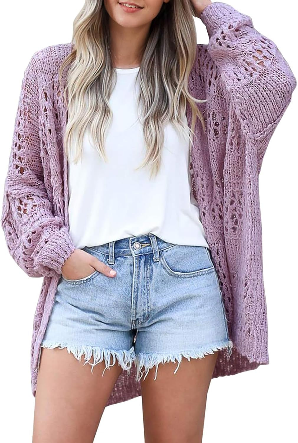 Womens Summer Crochet Lightweight Cardigan Sweaters Boho Kimono Long Sleeve Open Front Knitted Outwear Outfits