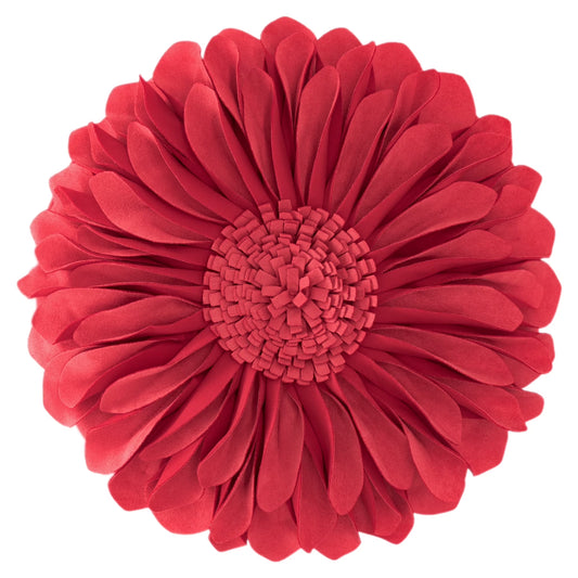 Decorative round Suede Flower Throw Pillows with Insert for Bed Sofa 14 Inch Orange Red