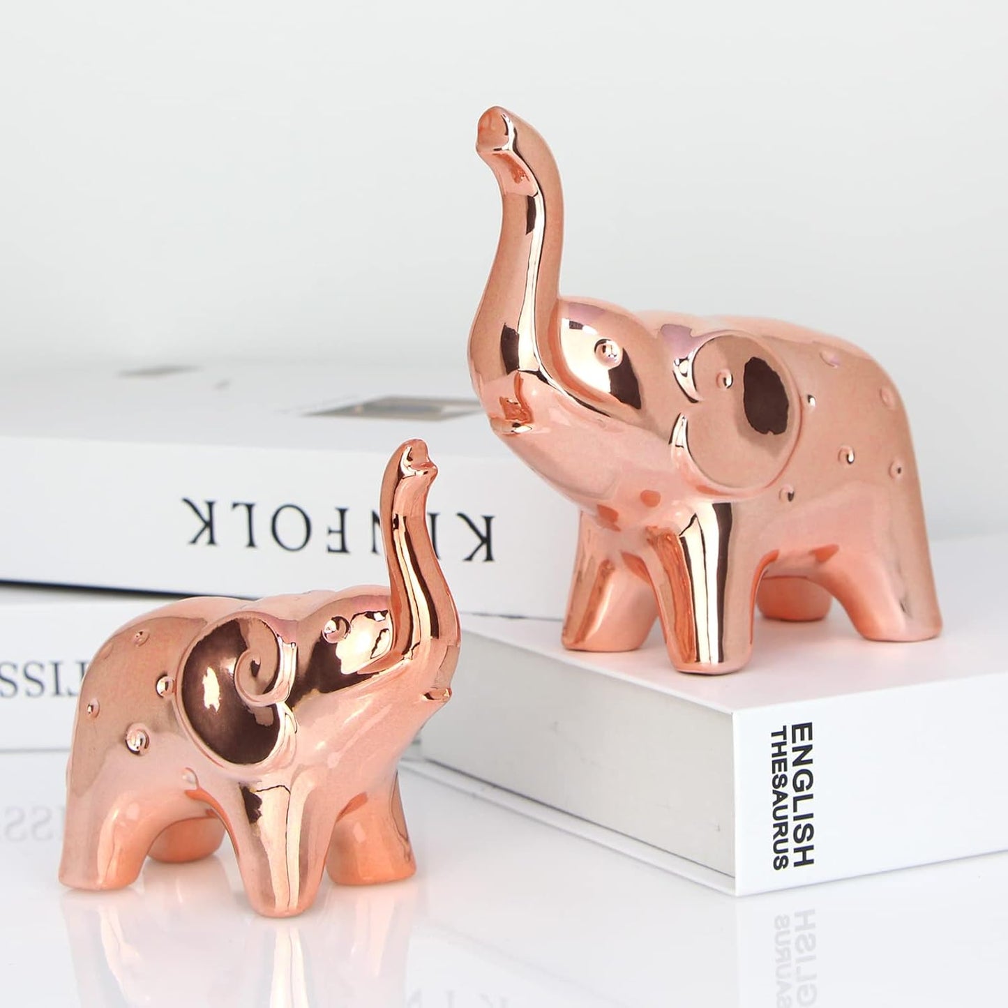 A Pair Elephant Statue Home Decor,Modern Style Figurines,Sculpture for ​Office Desktop Bookshelf Living Room (Silver)