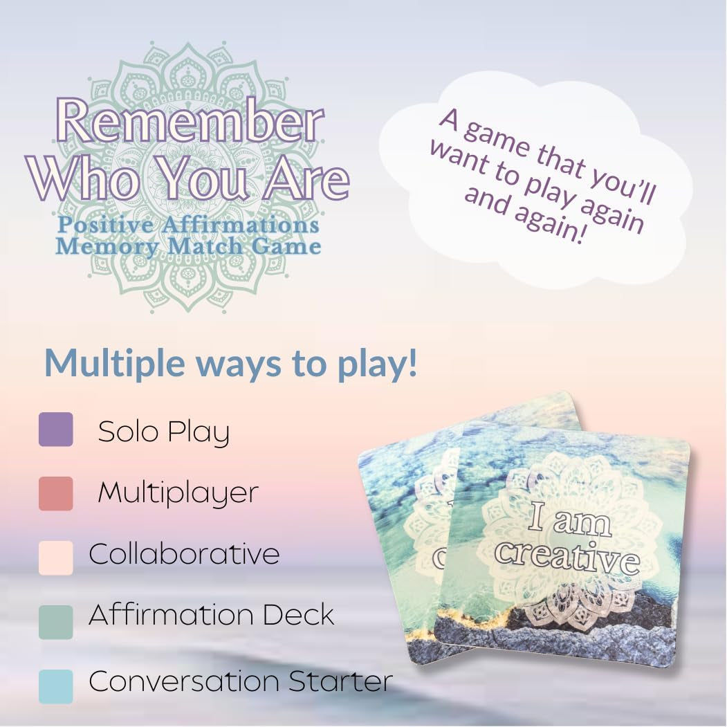 Positive Affirmations Memory Matching Game REMEMBER WHO YOU ARE, Therapy Games for School Counselors and Therapists, Positive Affirmation Cards Game for Adolescents, Teens and Adults