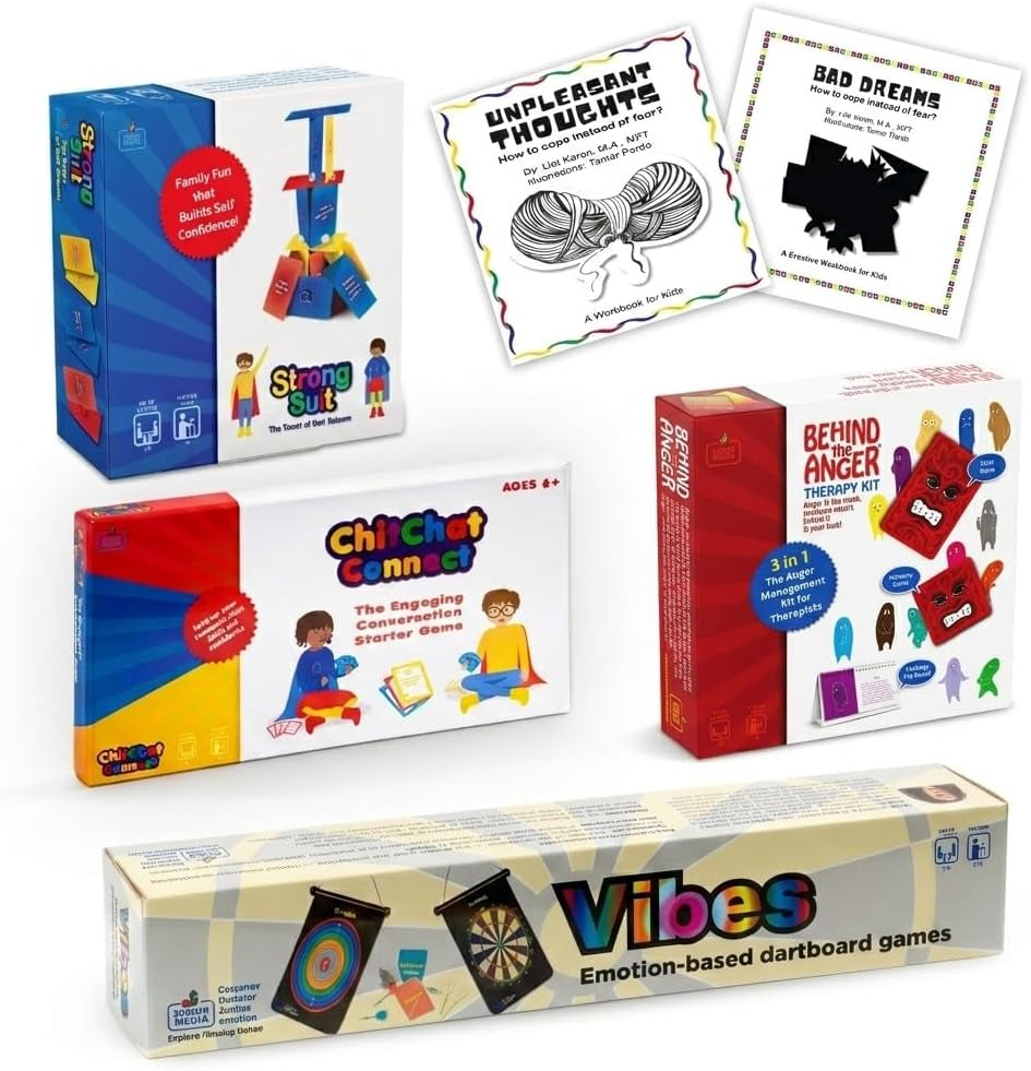 Therapy Ultimate Pack | Therapy Games for Kids & Teens | CBT Counseling Tools for Therapists & Counselors | Includes Anxiety Kit Tower of Self Esteem, behind the Anger,Chitchat & Vibes