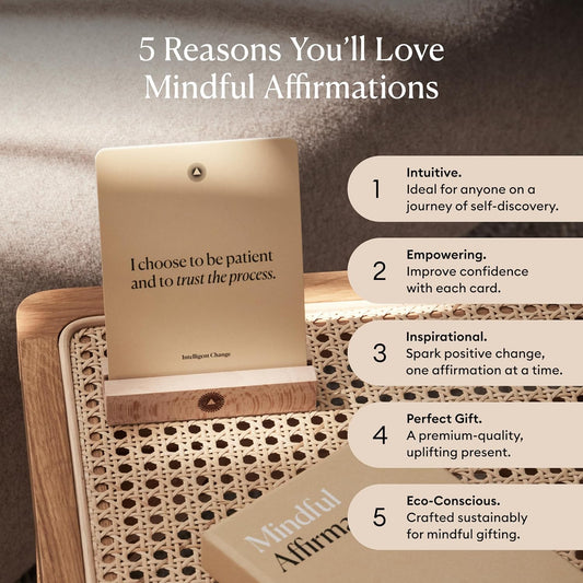 Mindful Affirmations, 52 Positive Affirmation Cards for Women with Display Stand, Daily Affirmations for Inspiration, Mindfulness & Self Care, Unique Gifts for Women and Men