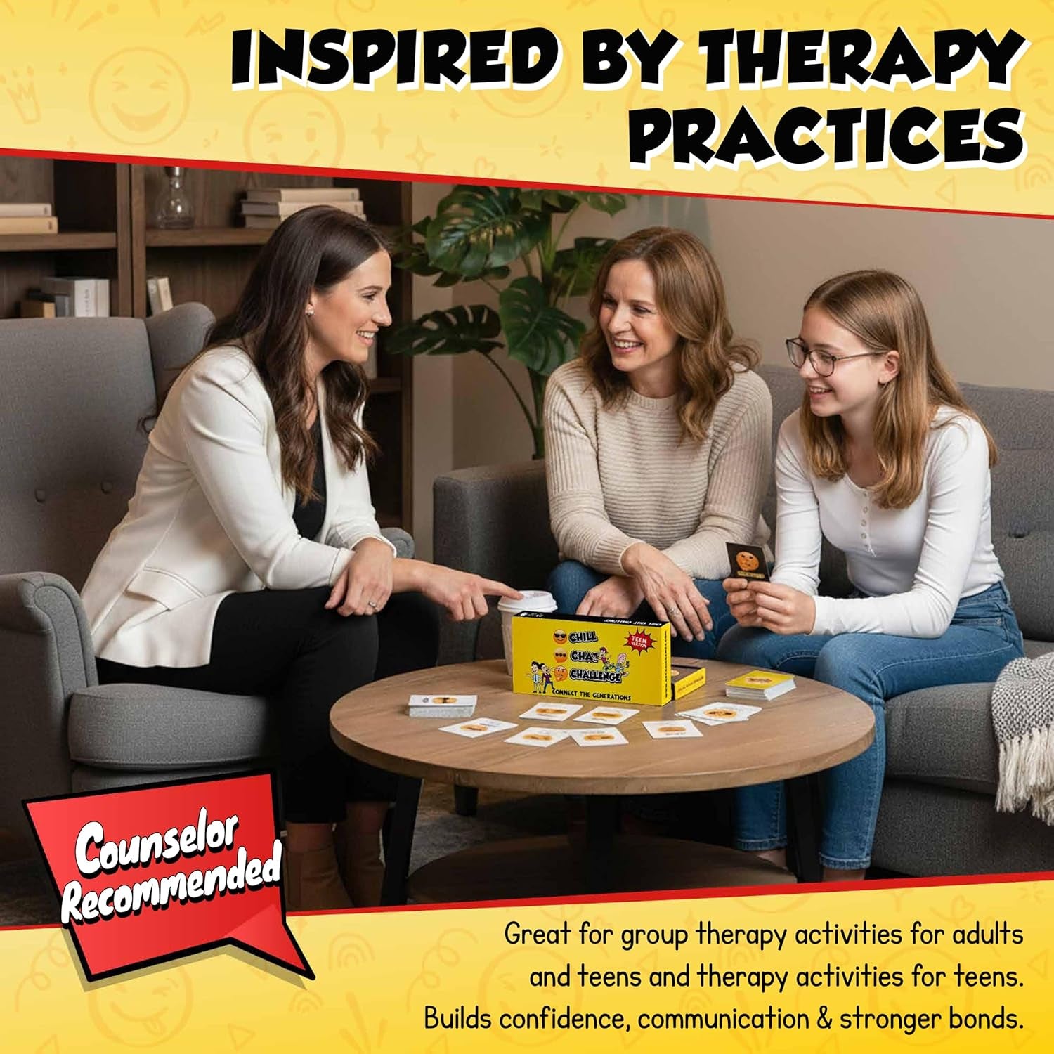 Fun Social Skills and Therapy Game for Adults and Teenagers: CBT Family Game for Therapeutic Conversations and Better Relationships. Counseling Tool