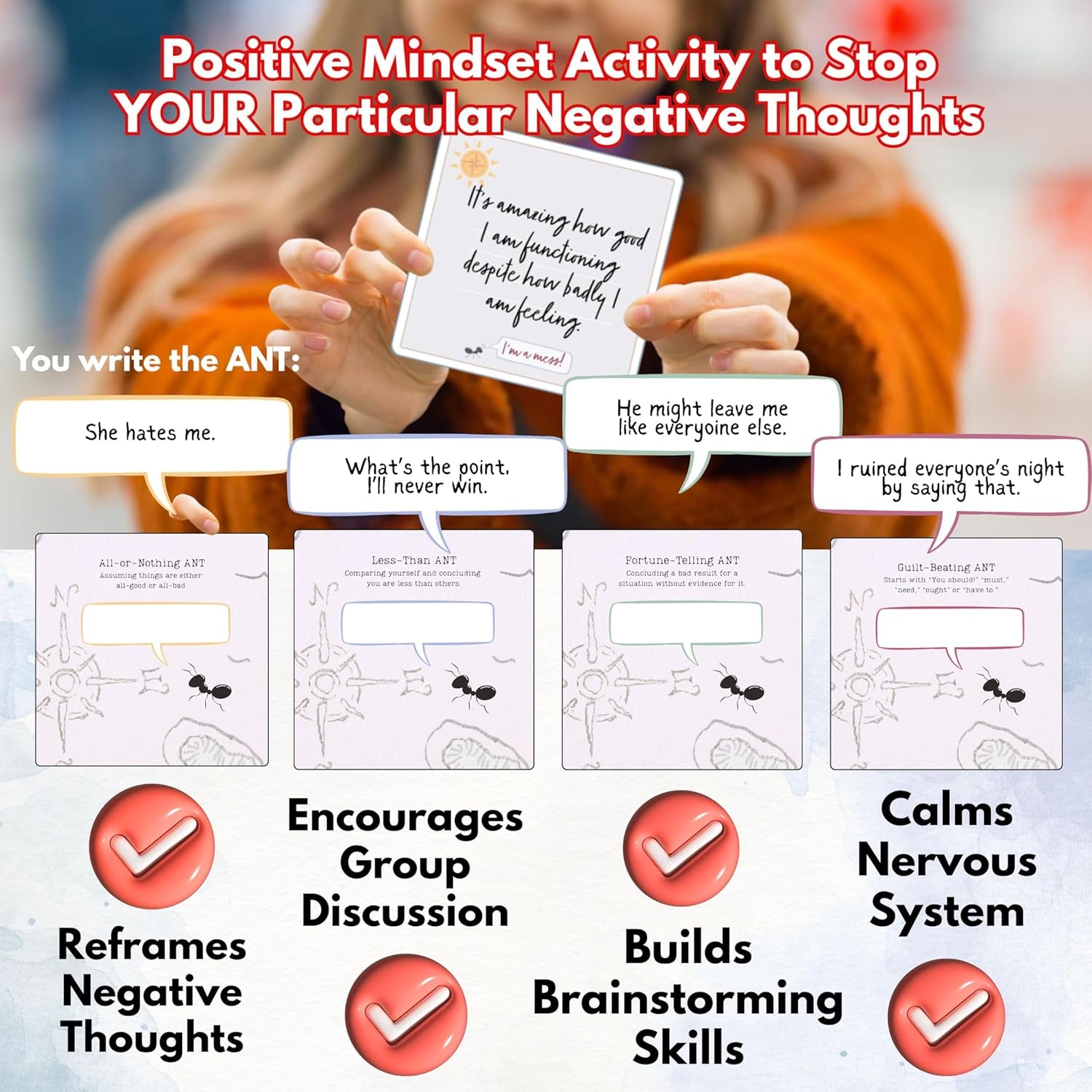 Redirect for Everyone: Rewrite Your Automatic Negative Thinking (Ants) to Positive Affirmations & Growth Mindset | Personal Growth, Group Therapy, Relieve Anxiety, Depression & Intrusive Thoughts