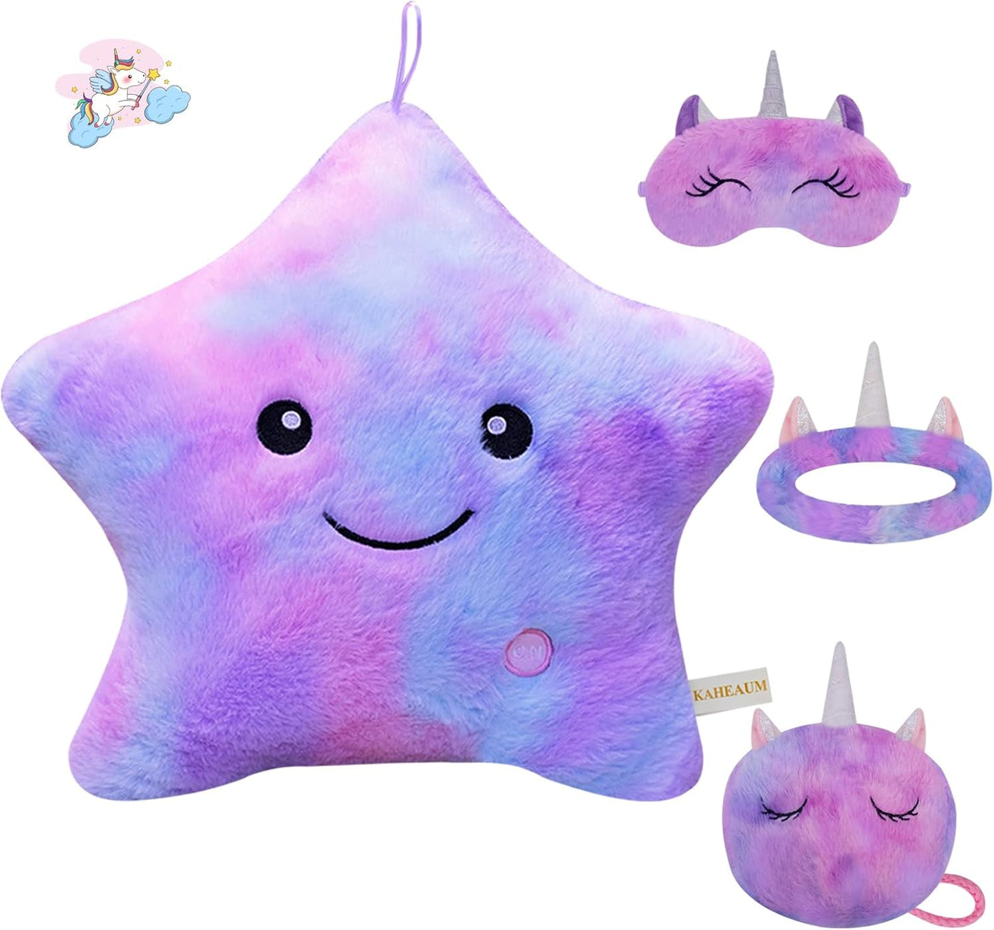 Kids Decorative Pillow,Cute Star LED Light up Pillow Gift for Girls Women Birthday Unique Throw Pillows Bedroom Couch Office Lumbar Back Cushion Purple Plush Pillow Stuffed Toy