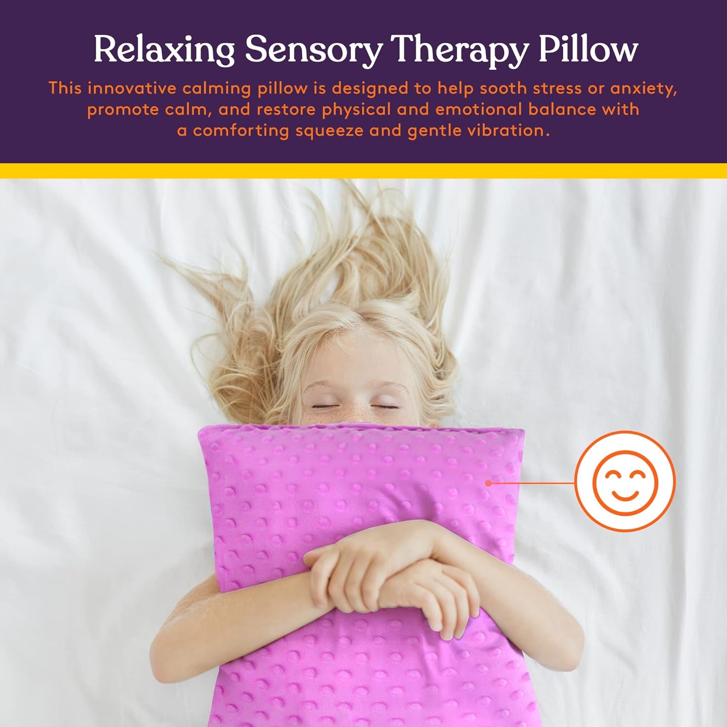 Vibrating Pillow Sensory Pressure Activated for Kids and Adults, 12” Plush Minky Soft Cover, Textured Therapy Stimulation Bumps-Vibrations, Music & Voice Recording (Purple)
