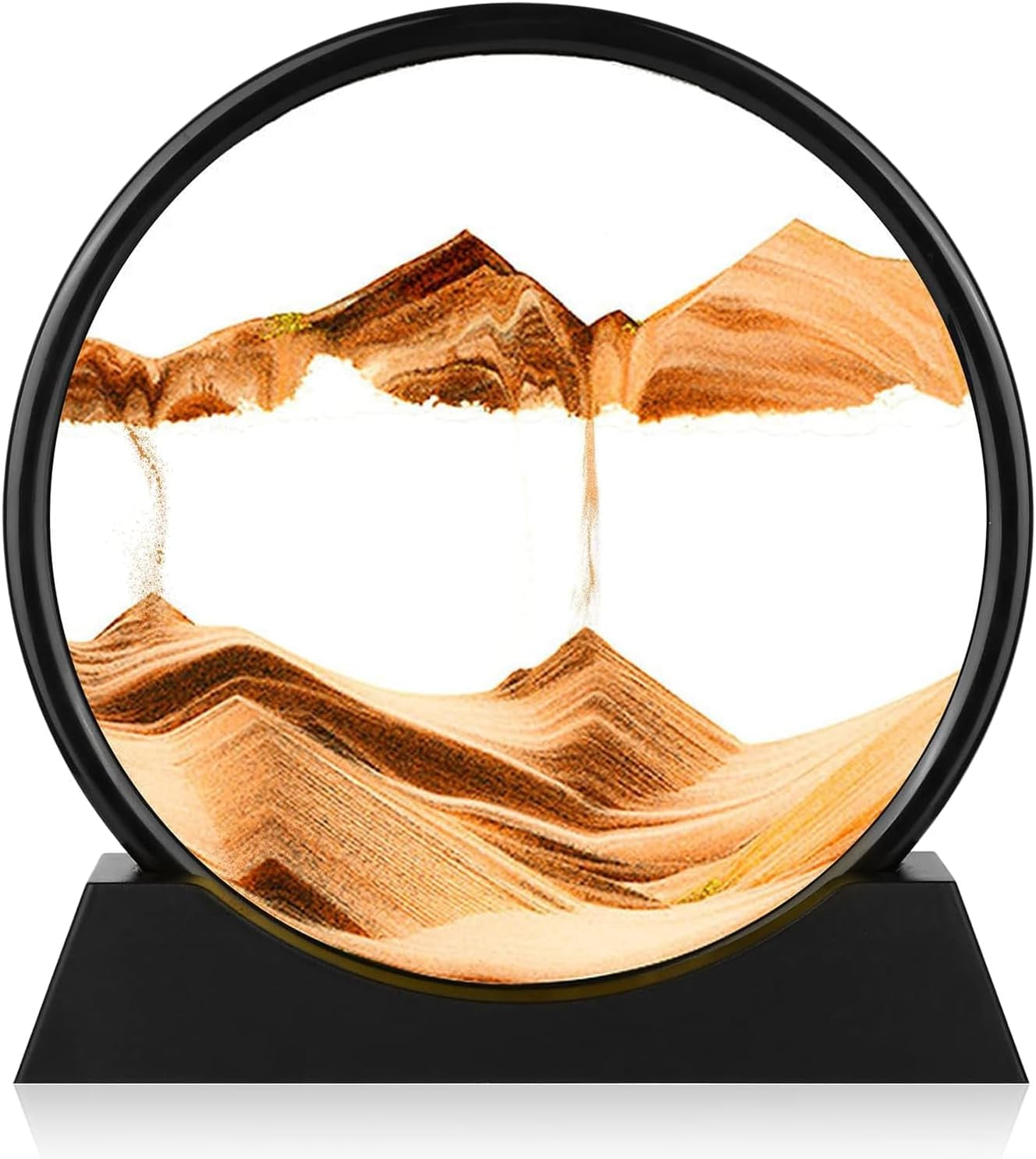 Moving Sand Art Picture - round Glass 3D Deep Sea Sandscape - 3D Quicksand Painting Decor - Relaxing Home Decoration Desk Figurine for Office, Home, Desk, Mantle, Bookshelf - (Green, 7 In)