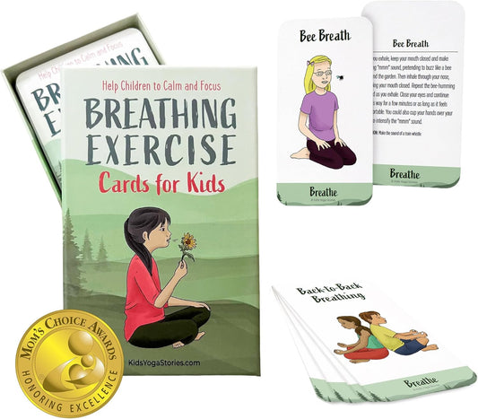 Breathing Exercise Cards for Kids, Deck for Classroom, Calm down Corner Kit, Sensory Room, Social Emotional Yoga Games for Kids, Mindfulness Tools for Play Therapy, or Relaxation