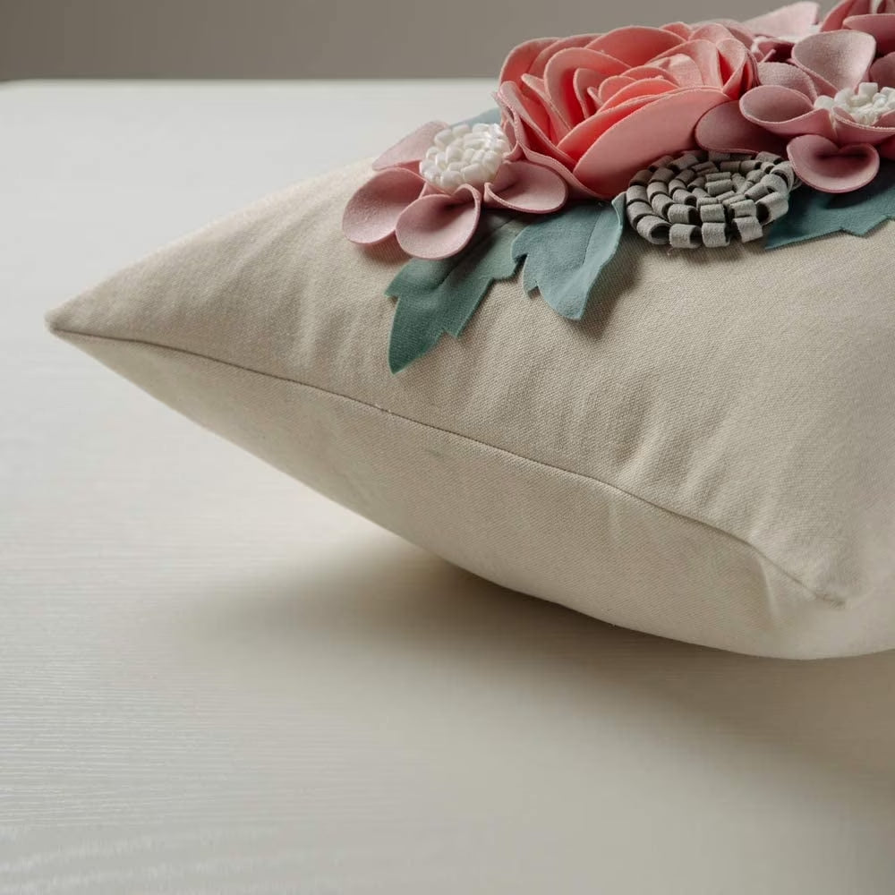 3D Handmade Square Flower Throw Pillow Cases for Room Sofa Bedding Couch Decoration 18X18Inch Pink No Insert