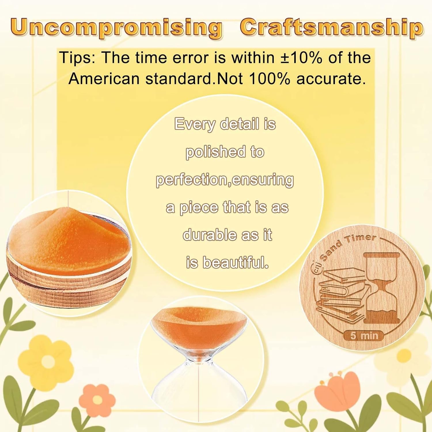 60 Minute Wooden Sand Timer, Hourglass Orange Small Sand Clock Reloj De Arena for Desk Decor Kitchen Classroom Office Study Home Decoration
