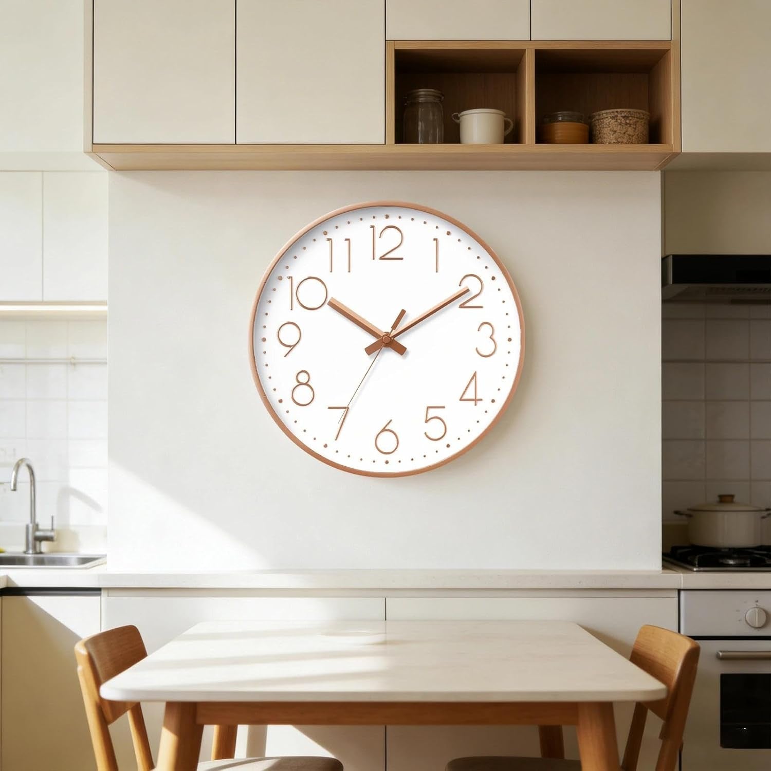 Wall Clock - 8 Inch Silent Non-Ticking Modern 3D Wall Clocks Battery Operated - Decorative Clock for Kitchen, Home Office, Bathroom, Bedroom(Rose Gold)
