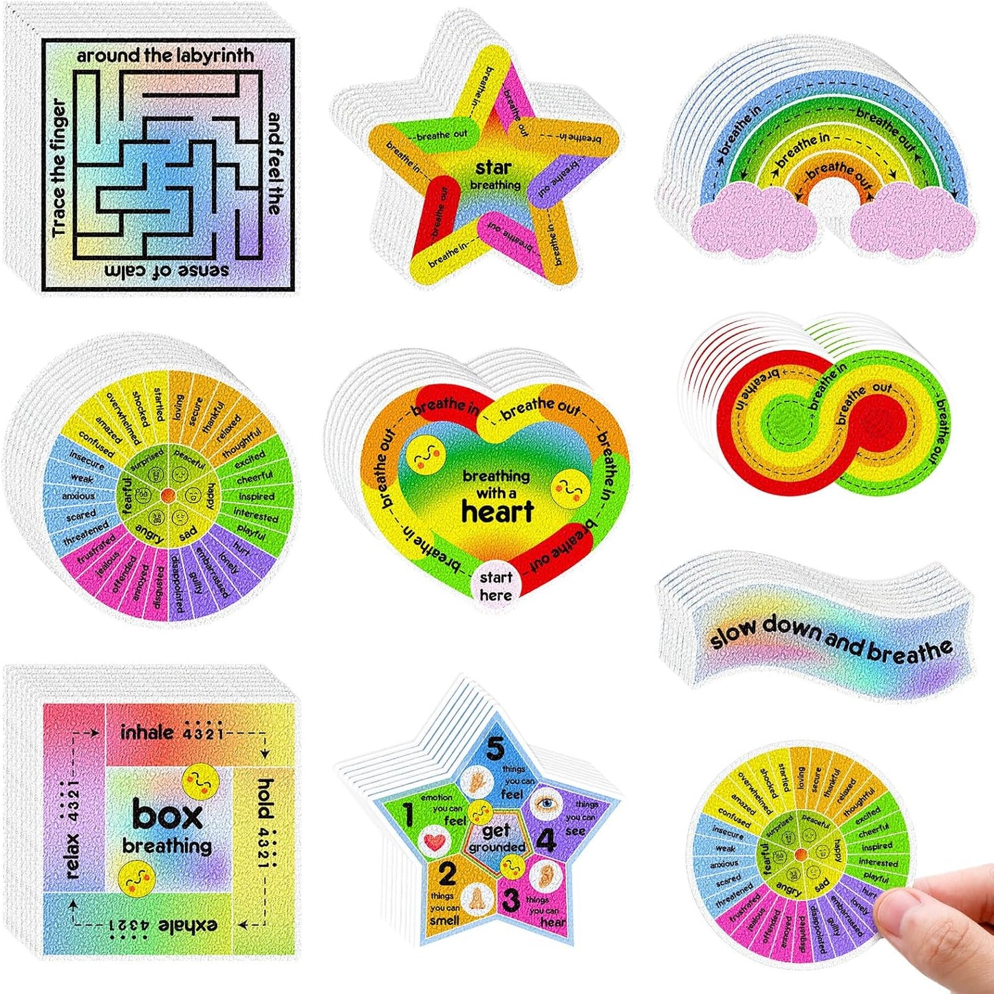 72 Pieces Anxiety Sensory Stickers Textured Stickers Fidget Mindfulness Sticker School Counselor Supplies Adult Sensory Items Anxiety Relief, 9 Styles(Retro Color)