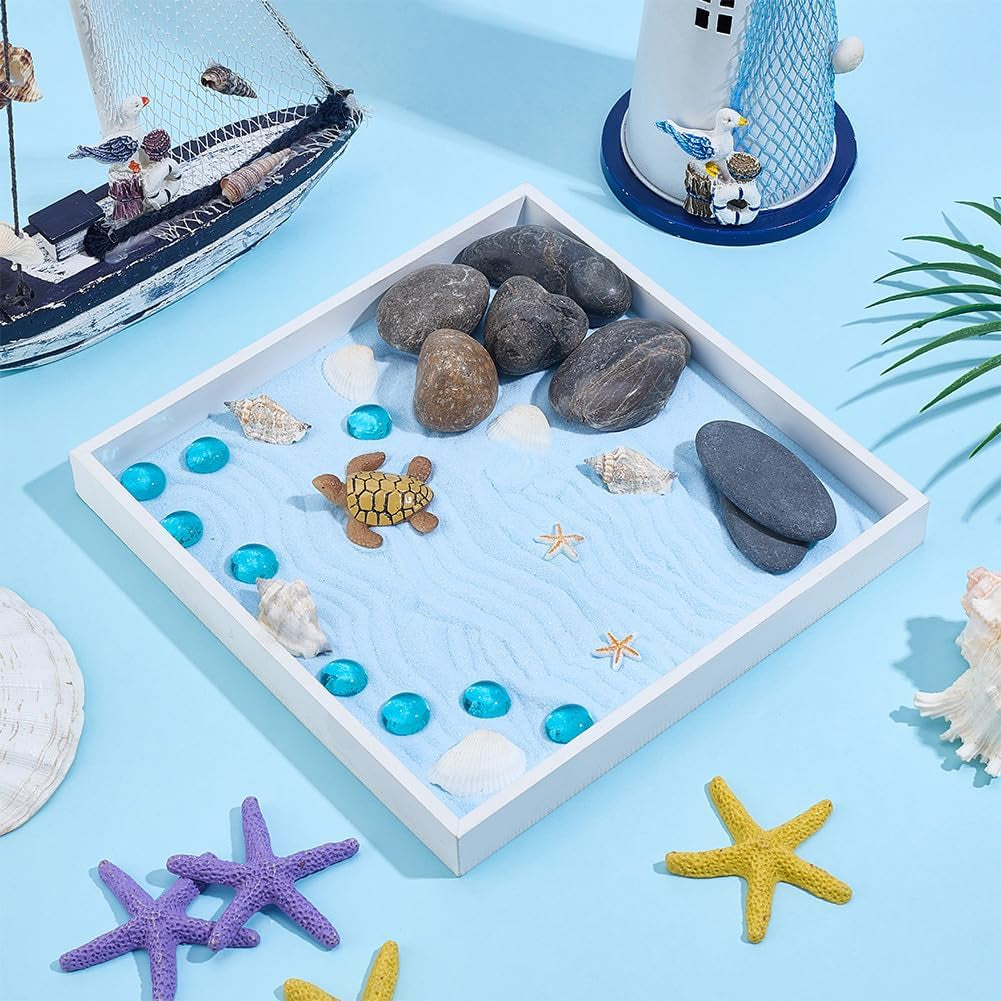 Sea Turtle Zen Garden Kit for Desk Japanese Garden Kit,Mini Desktop Zen Decor with Wooden Tray,Sand,Tools for Home Office Relaxation Meditation Gift,Square(7.9X7.9/20X20Cm)