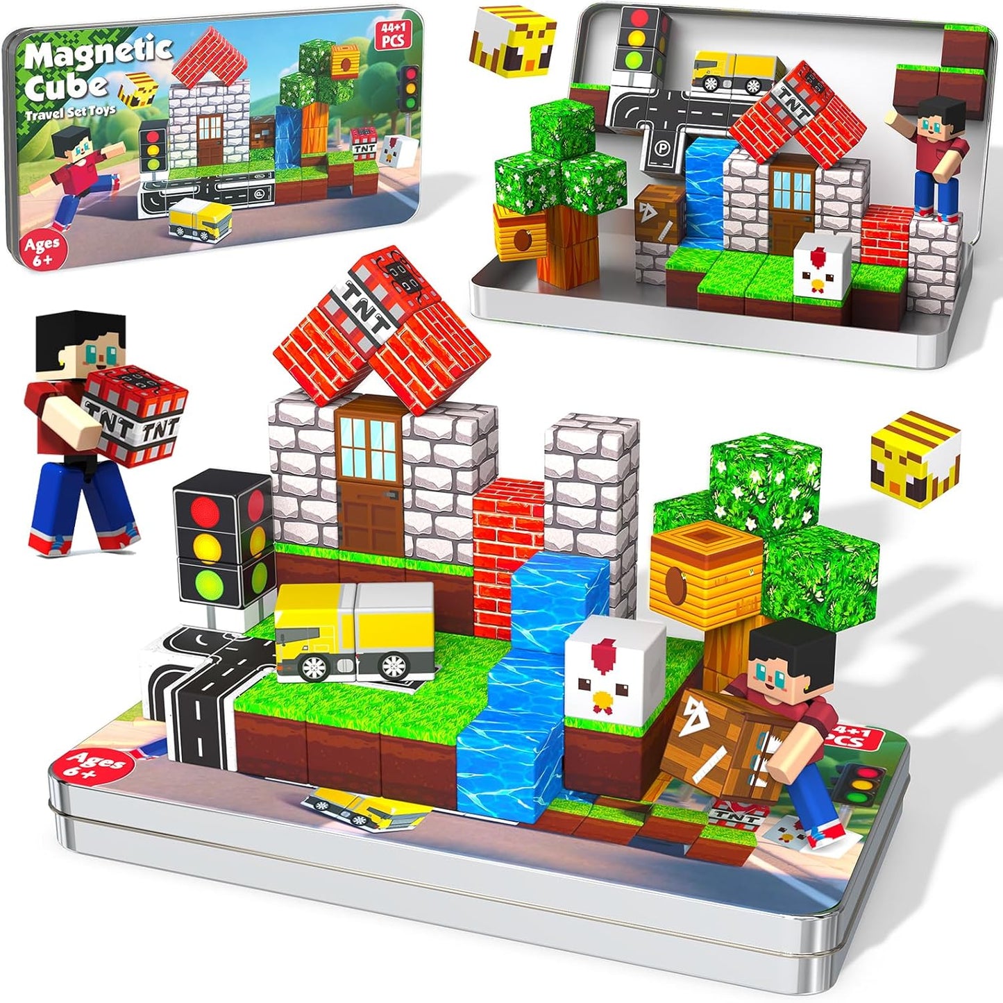20 Pcs Magnetic Action Figures Playset - Magnetic Building Blocks, Magnet Cubes and Rotatable Figures Character Toys for Kids, Birthday Gift for 6+ Year Old Boys Girls (Patent Pending)