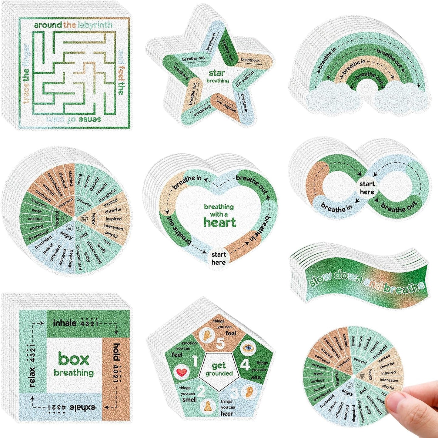 72 Pieces Anxiety Sensory Stickers Textured Stickers Fidget Mindfulness Sticker School Counselor Supplies Adult Sensory Items Anxiety Relief, 9 Styles(Retro Color)