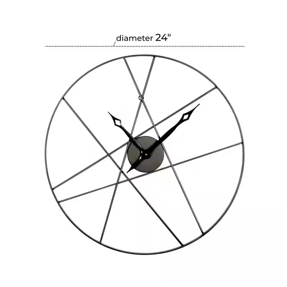 Black Metal Open Frame round Analog Wall Clock