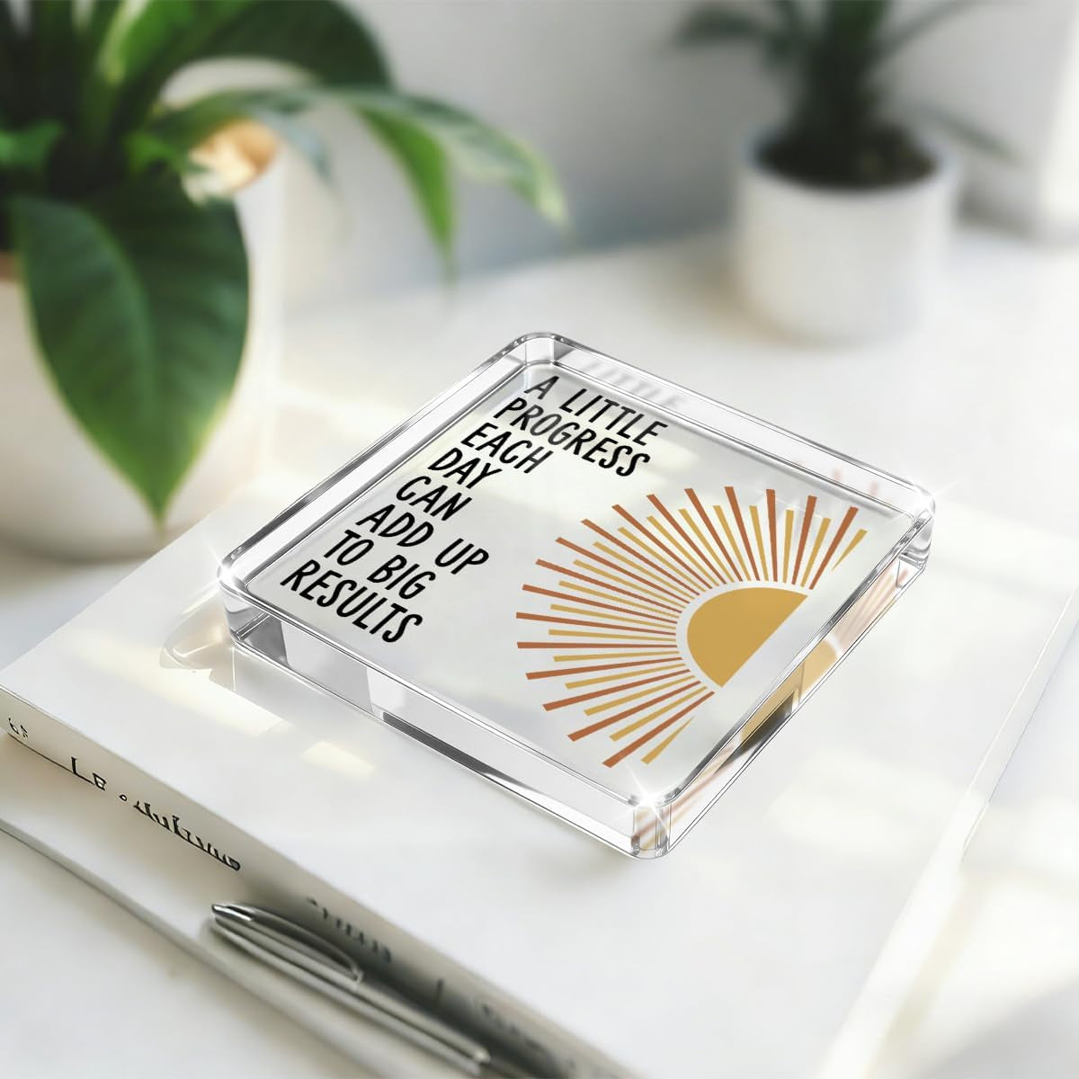 Inspirational Desk Decor, Mental Health Gifts, Positive Affirmations Office Decor, Sunshine Acrylic Sign, Office Desk Accessories for Home Bathroom Shelf Table Sign School Counselor Gift 4X4''
