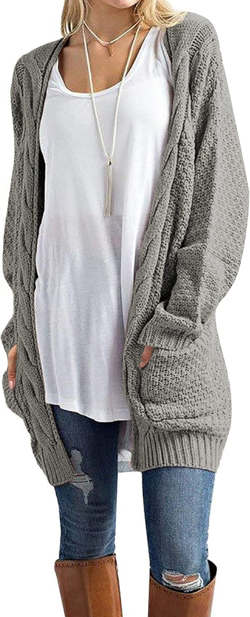 Women'S Open Front Long Sleeve Boho Boyfriend Knit Chunky Cardigan Sweater