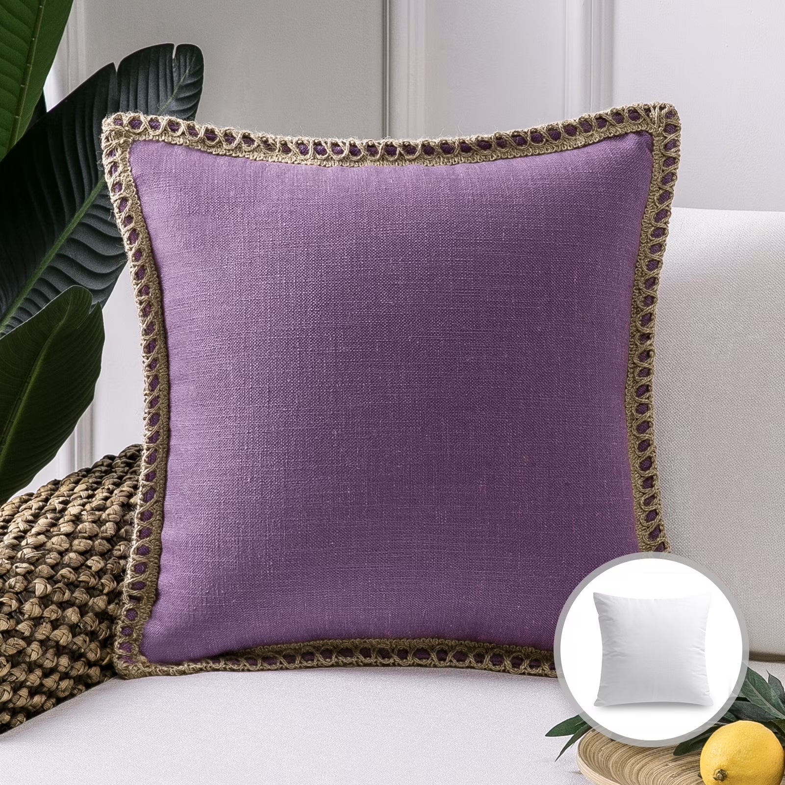 Linen Trimmed Farmhouse Series Decorative Throw Pillow, 12" X 20", off White, 1 Pack