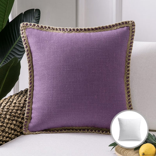 Linen Trimmed Farmhouse Series Decorative Throw Pillow, 12" X 20", off White, 1 Pack