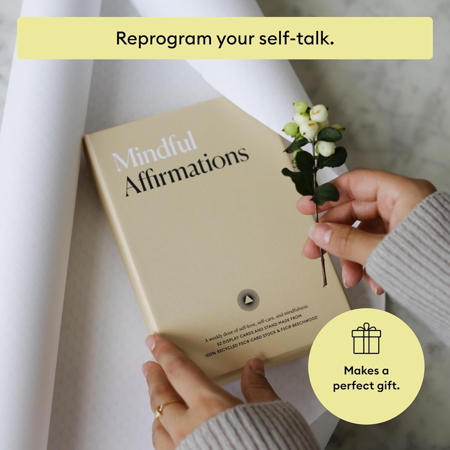 Mindful Affirmations, 52 Positive Affirmation Cards for Women with Display Stand, Daily Affirmations for Inspiration, Mindfulness & Self Care, Unique Gifts for Women and Men