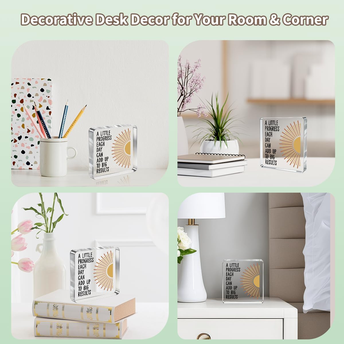 Inspirational Desk Decor, Mental Health Gifts, Positive Affirmations Office Decor, Sunshine Acrylic Sign, Office Desk Accessories for Home Bathroom Shelf Table Sign School Counselor Gift 4X4''