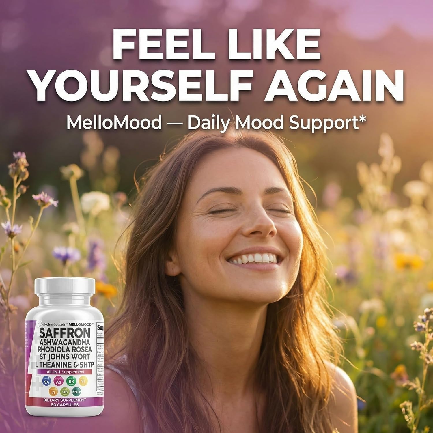 Saffron Supplements Extract 100Mg + Ashwagandha L-Theanine 200Mg - Mood Support Ginkgo Biloba, St. John'S Wort, Rhodiola Rosea & 5-HTP Capsules Pills Men Women