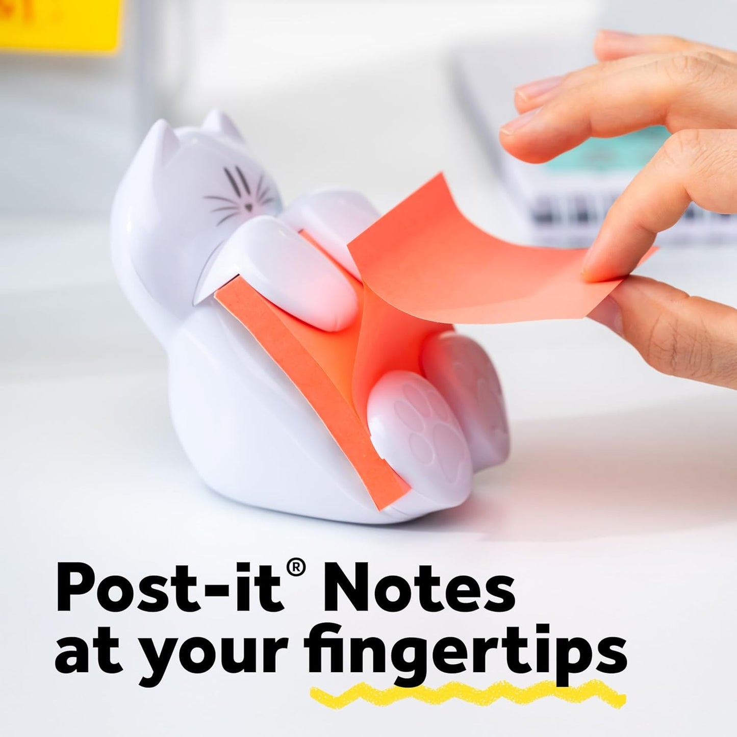 Dispenser, Sticky Note Holder, White Cat Design, Includes 45 Pop-Up Sheets of 3 in X 3 in Pink, Sticky Notes Holder for Desk, Classroom or Office Supplies