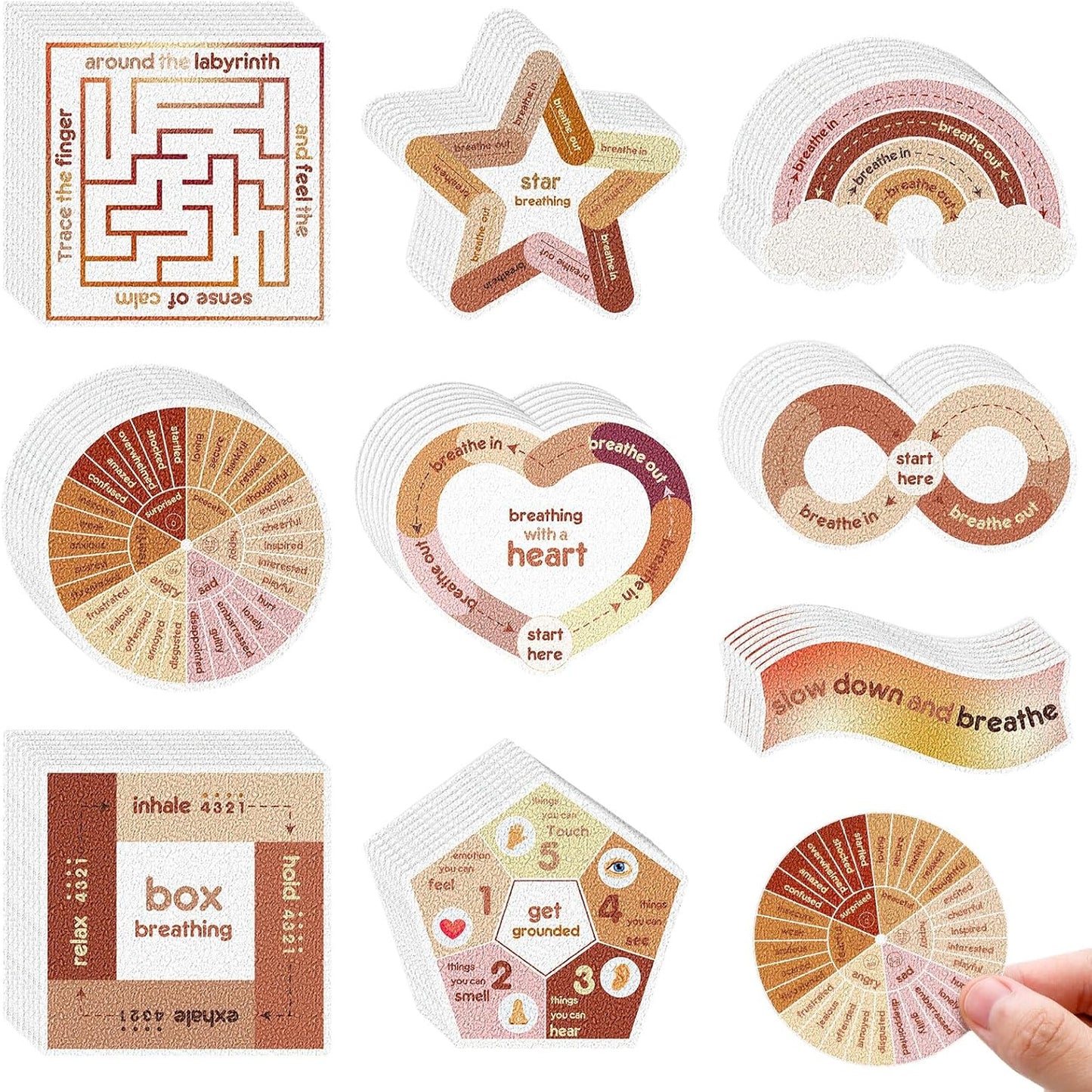 72 Pieces Anxiety Sensory Stickers Textured Stickers Fidget Mindfulness Sticker School Counselor Supplies Adult Sensory Items Anxiety Relief, 9 Styles(Retro Color)