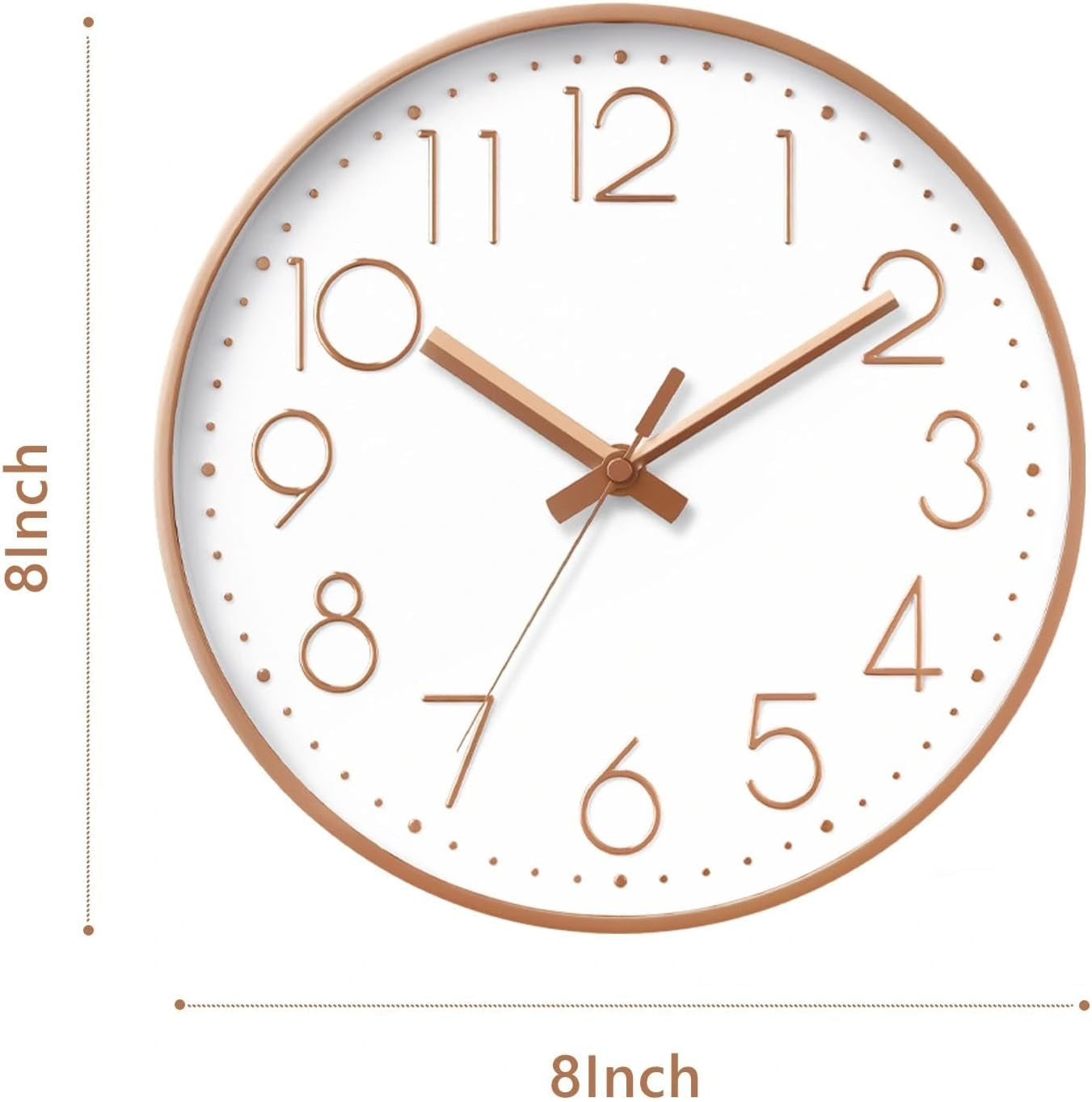 Wall Clock - 8 Inch Silent Non-Ticking Modern 3D Wall Clocks Battery Operated - Decorative Clock for Kitchen, Home Office, Bathroom, Bedroom(Rose Gold)