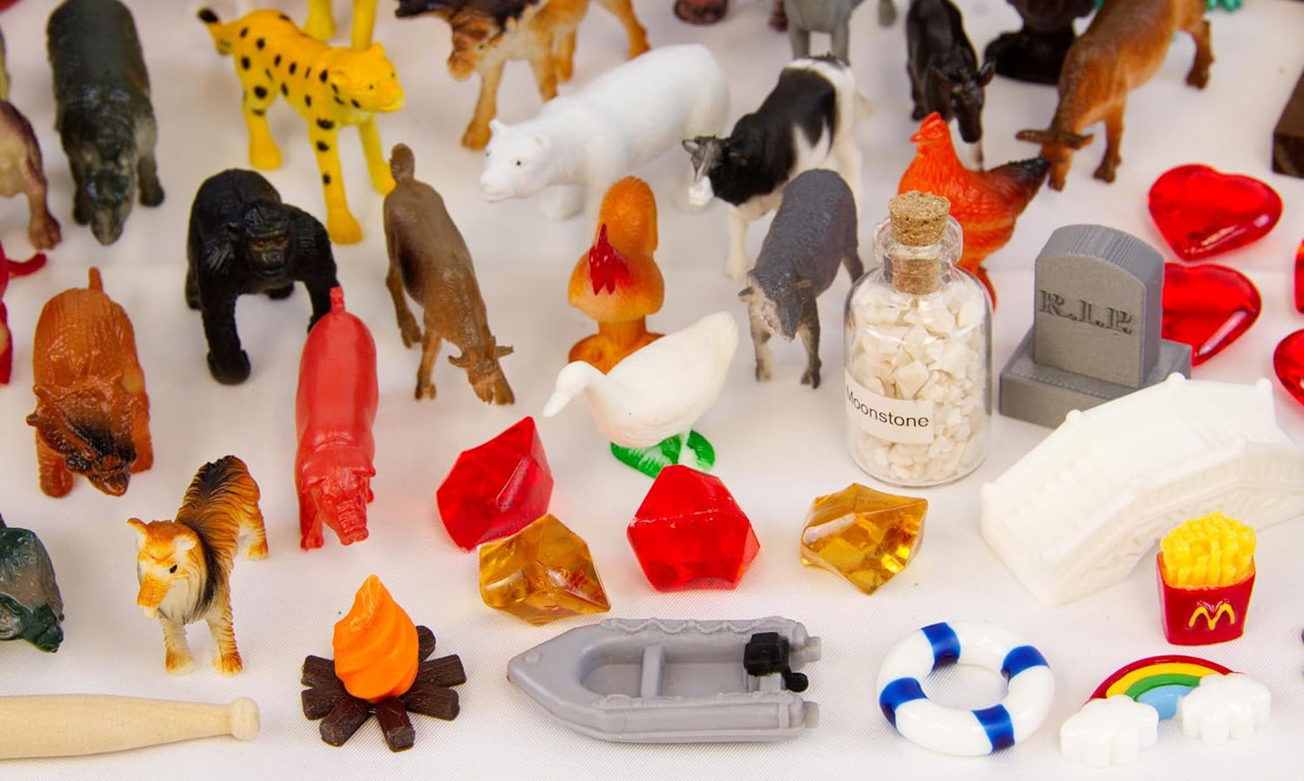 Play Therapy Supply Basic Portable Sand Tray Starter Kit with Tray, Sand, and 150+ Miniatures