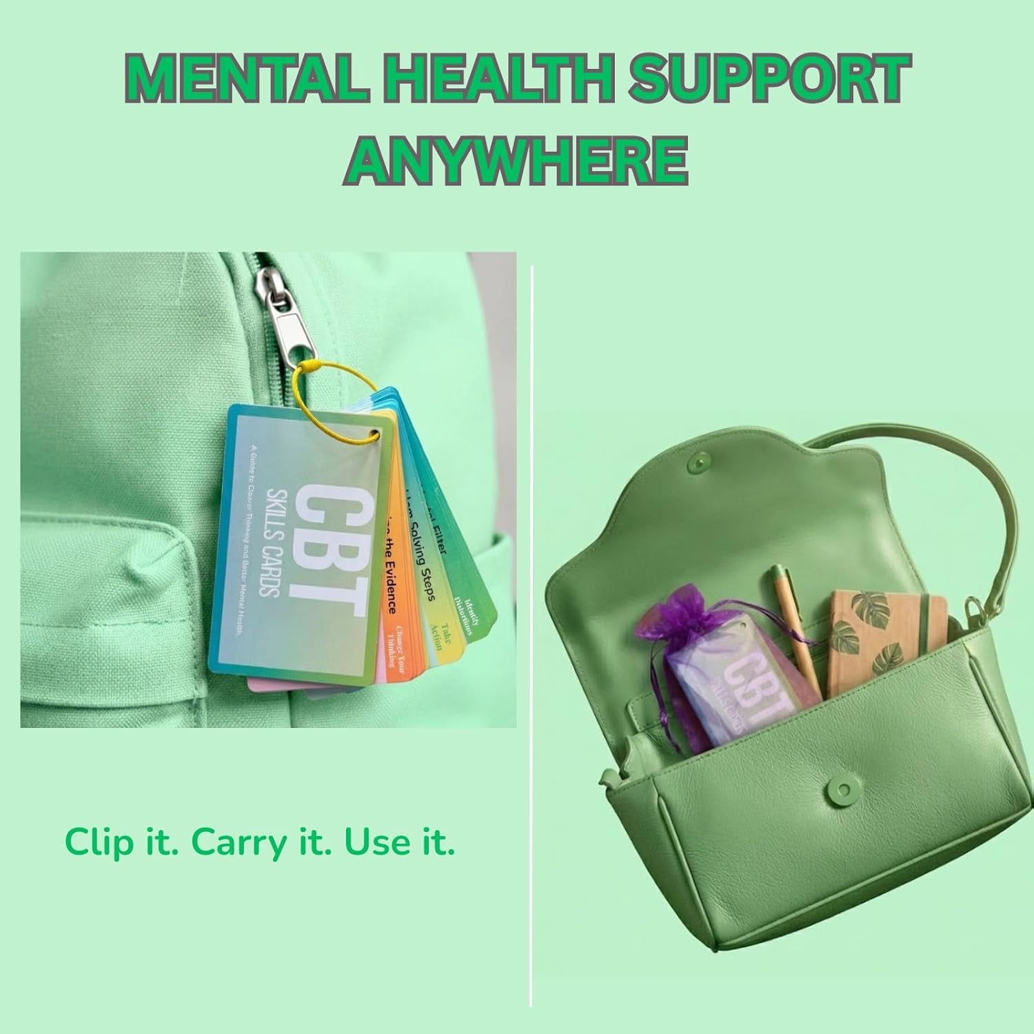 CBT Cards for Adults & Teens - 24 Cognitive Behavioral Therapy Flashcards for Anxiety, Depression & Stress Relief - Double-Sided Mental Health Coping Skills Tools with Portable Ring