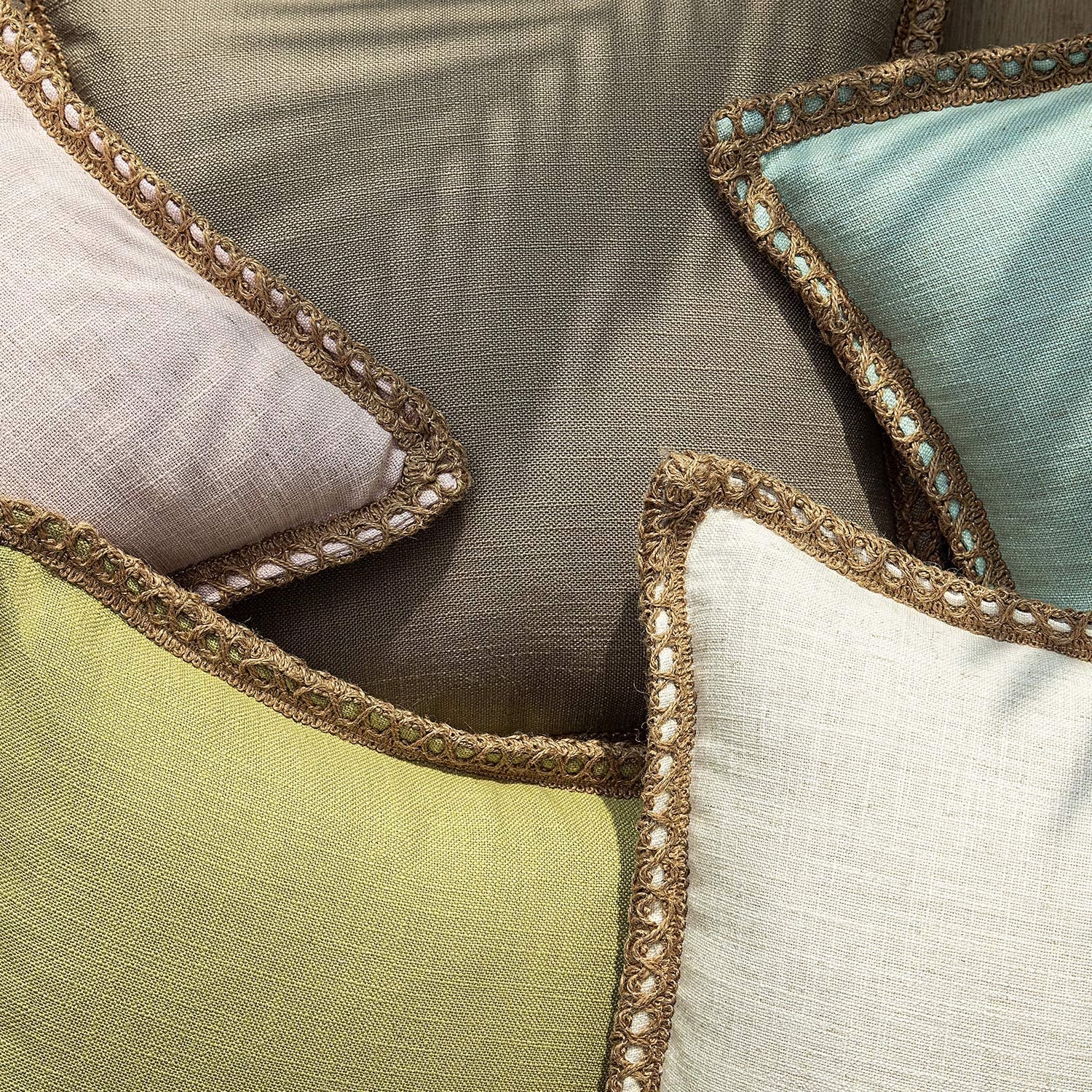 Linen Trimmed Farmhouse Series Decorative Throw Pillow, 18" X 18", Light Blue, 1 Pack