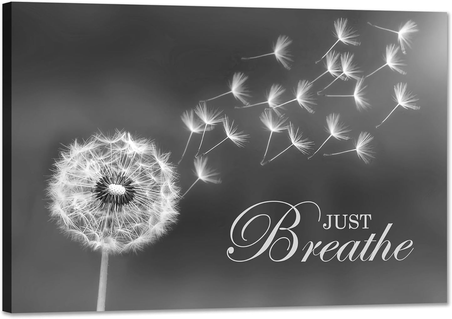 Just Breathe Wall Art Zen Office Wall Decor Inspirational Yoga Quotes Positive Relax Artwork Picture Black and White Dandelion Posters Print for Meditation Room (12L X 16W)